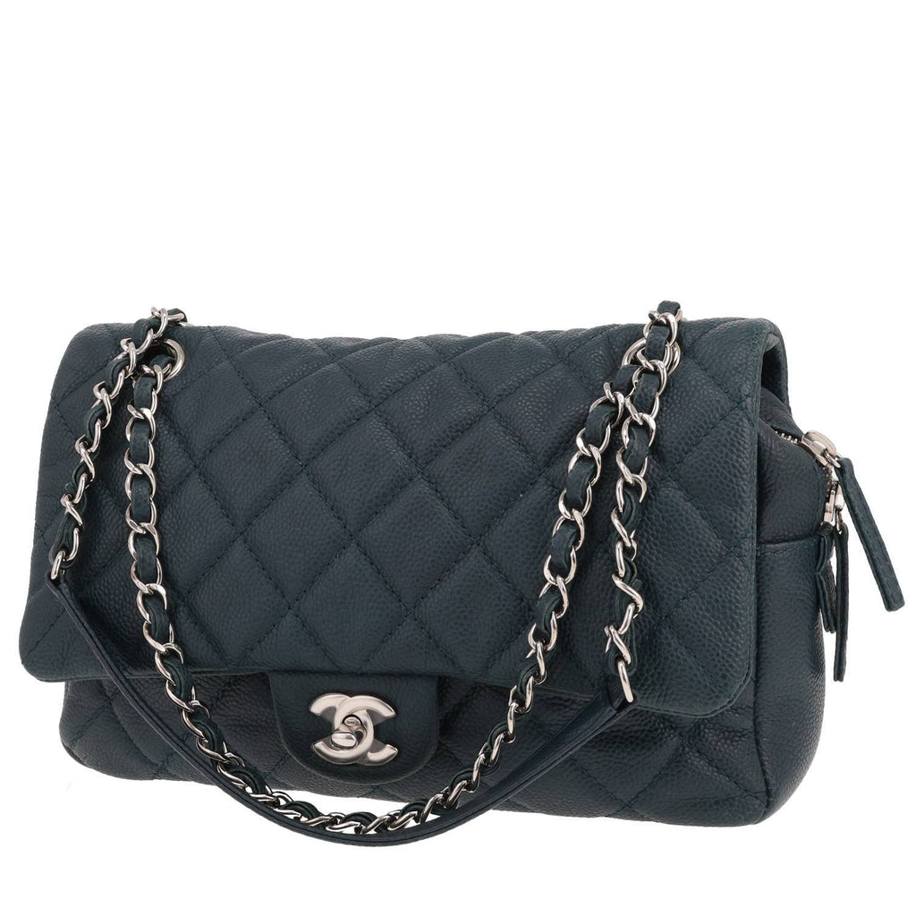 Chanel handbag Blue quilted grained leather flap bag