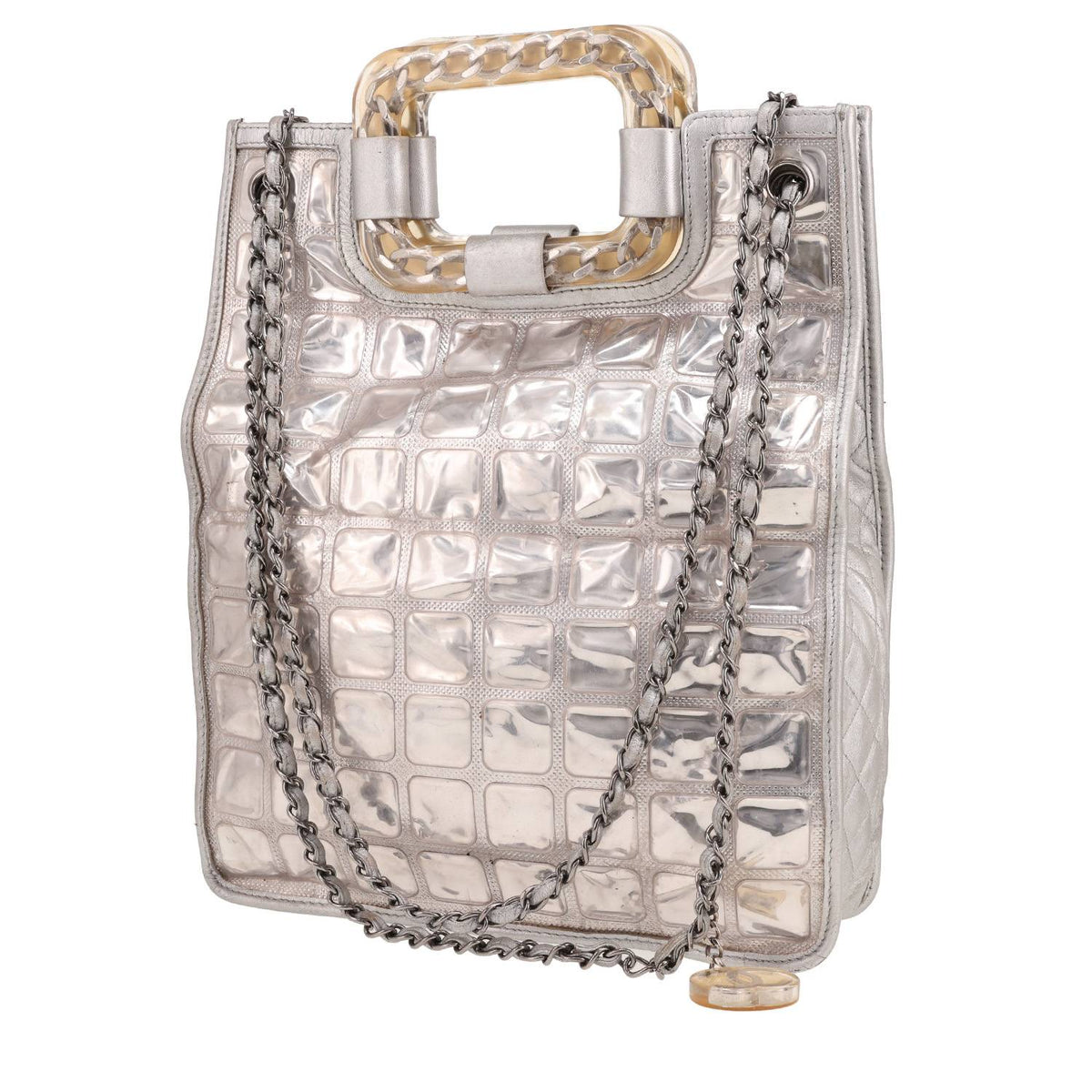 Chanel Ice Cube shopping bag in silver leather and PVC