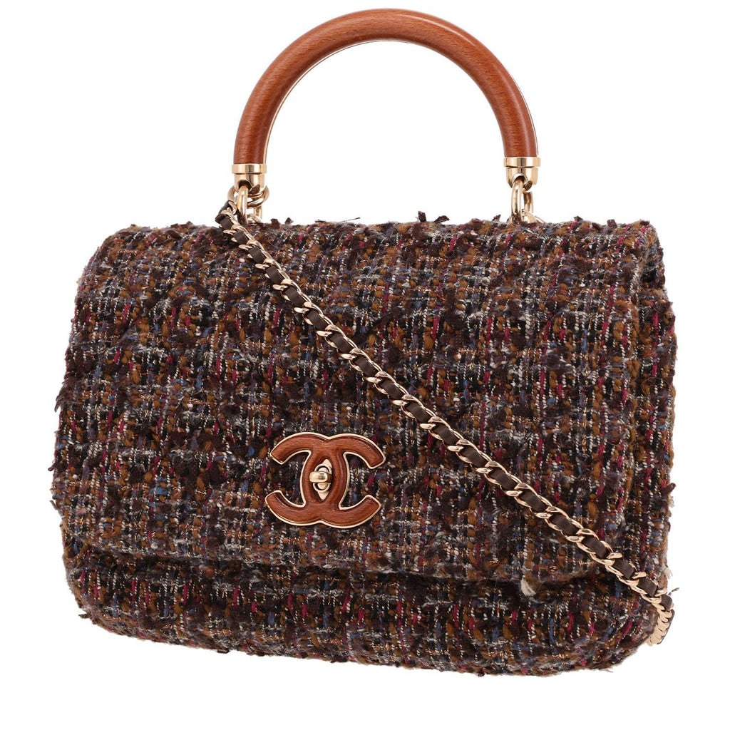 Chanel Knock on Wood shoulder bag in brown and burgundy tweed