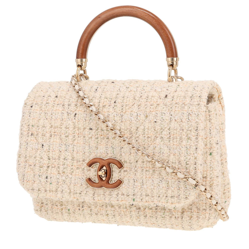 Chanel 'Knock on Wood' shoulder bag in ecru tweed