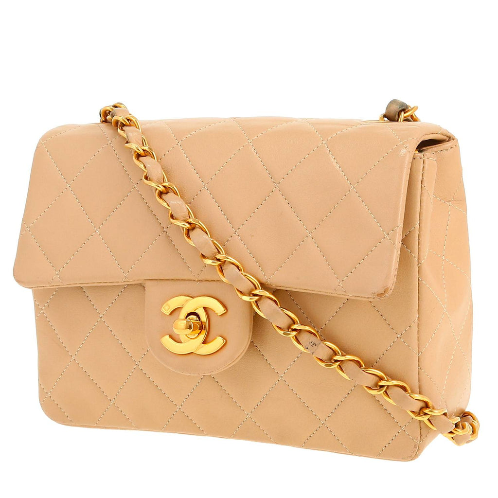 Chanel Mini Carré shoulder bag in beige quilted leather