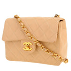 Chanel Mini Carré shoulder bag in beige quilted leather