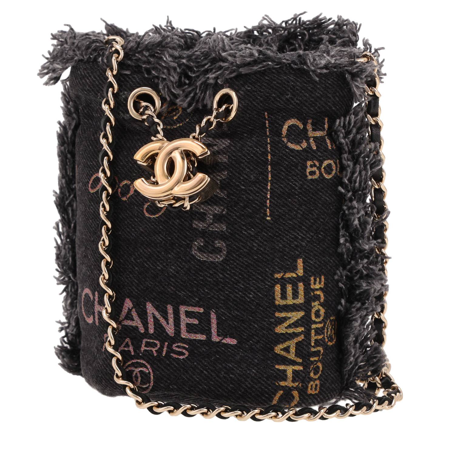 Chanel mini shoulder bag in black denim canvas