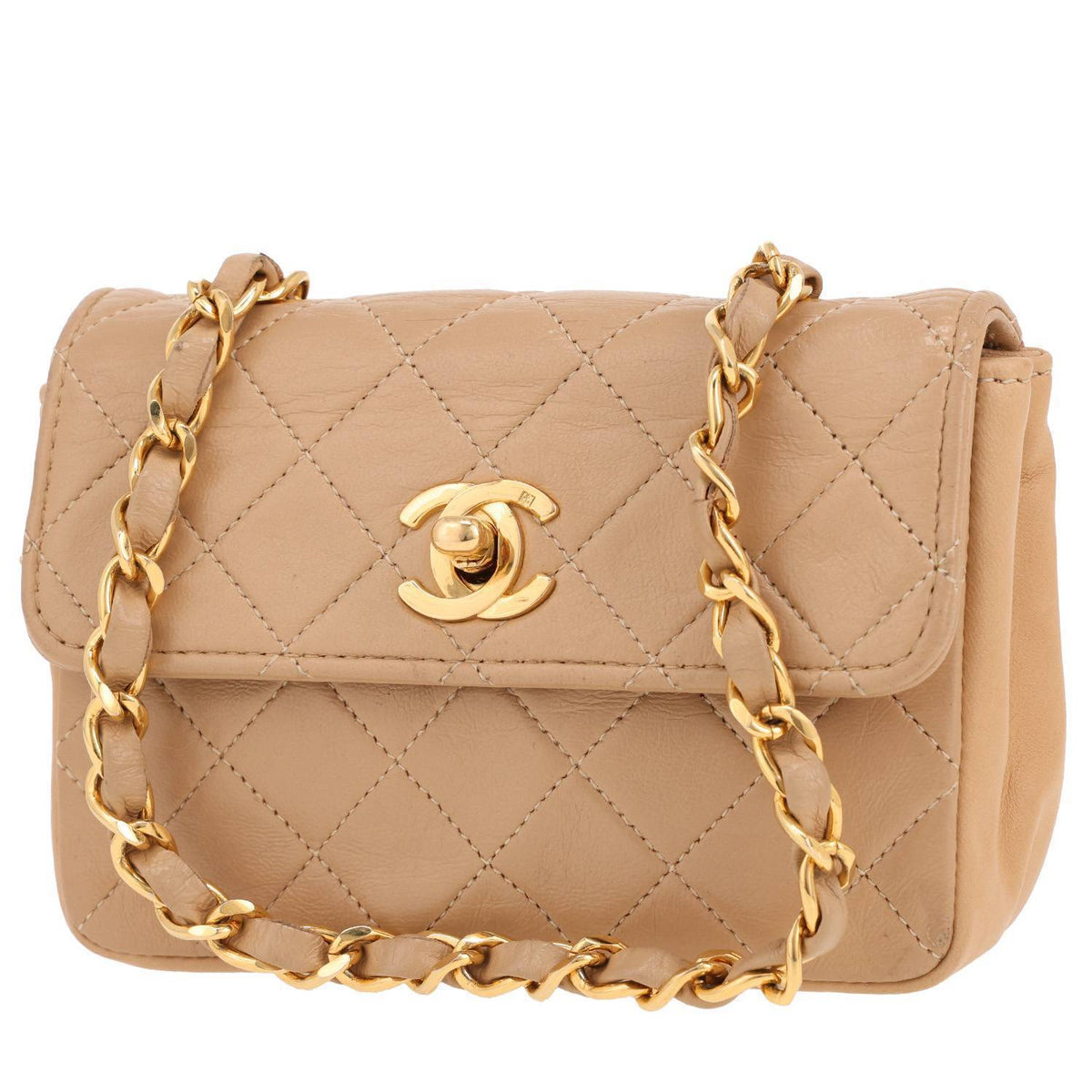Chanel Mini Timeless shoulder bag in beige quilted leather