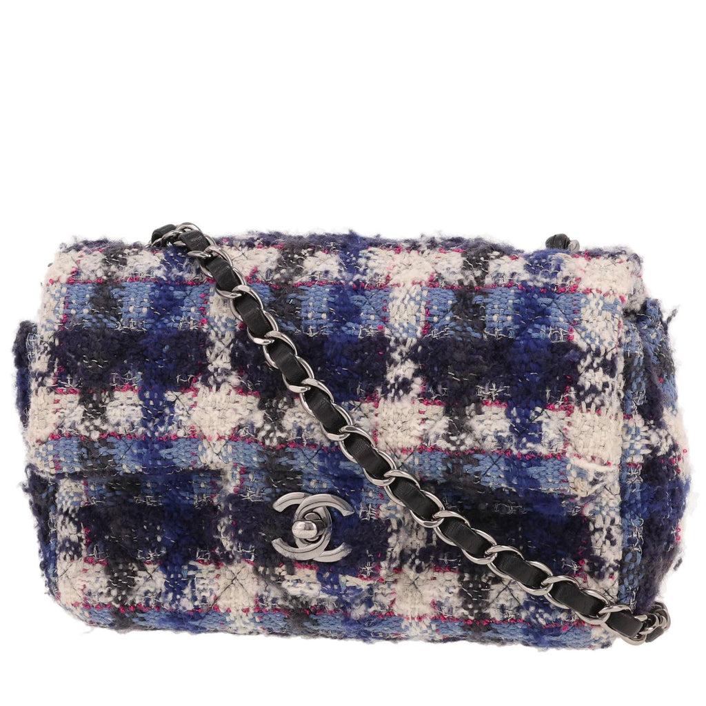 Chanel Mini Timeless shoulder bag in blue and white tweed