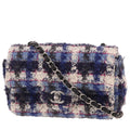 Chanel Mini Timeless shoulder bag in blue and white tweed