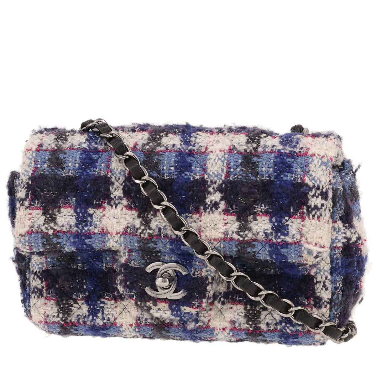 Chanel Mini Timeless shoulder bag in blue and white tweed