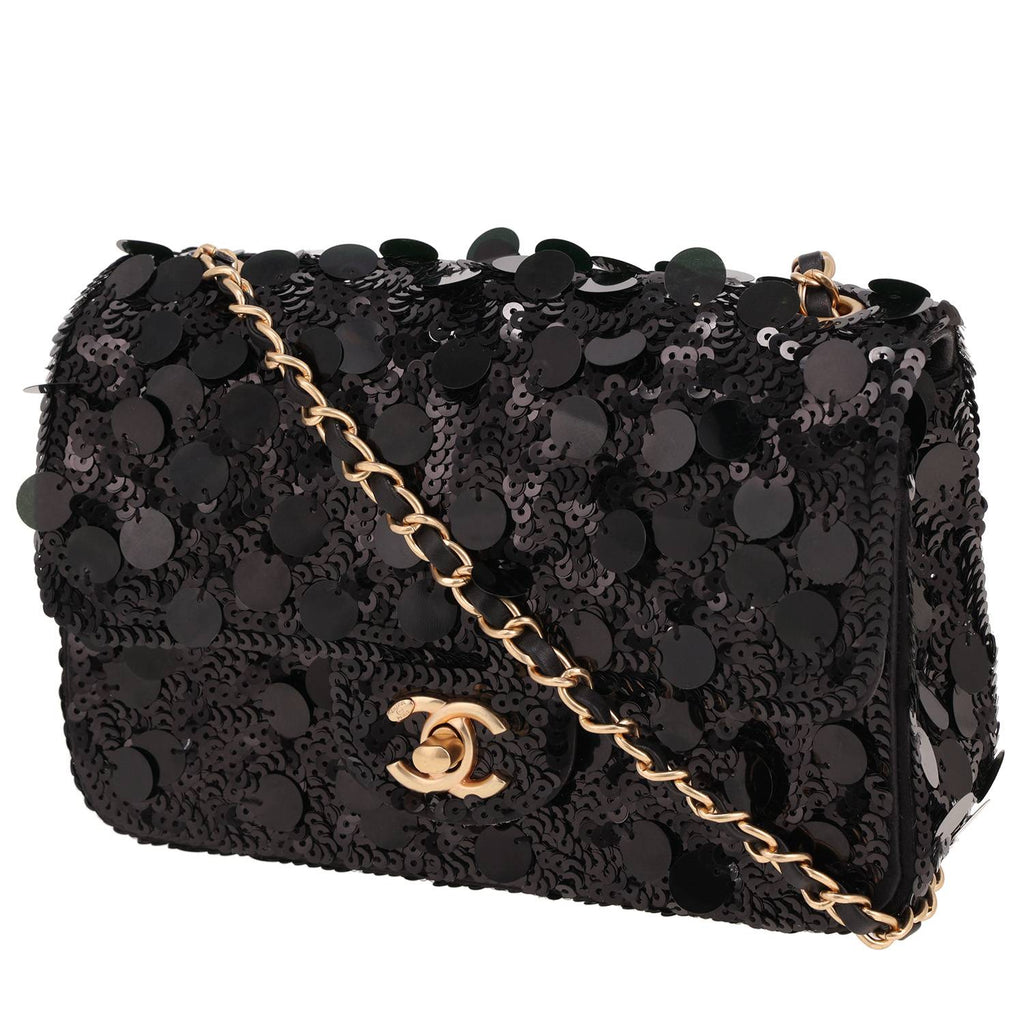 Chanel Mini Timeless shoulder bag paillette and black satin