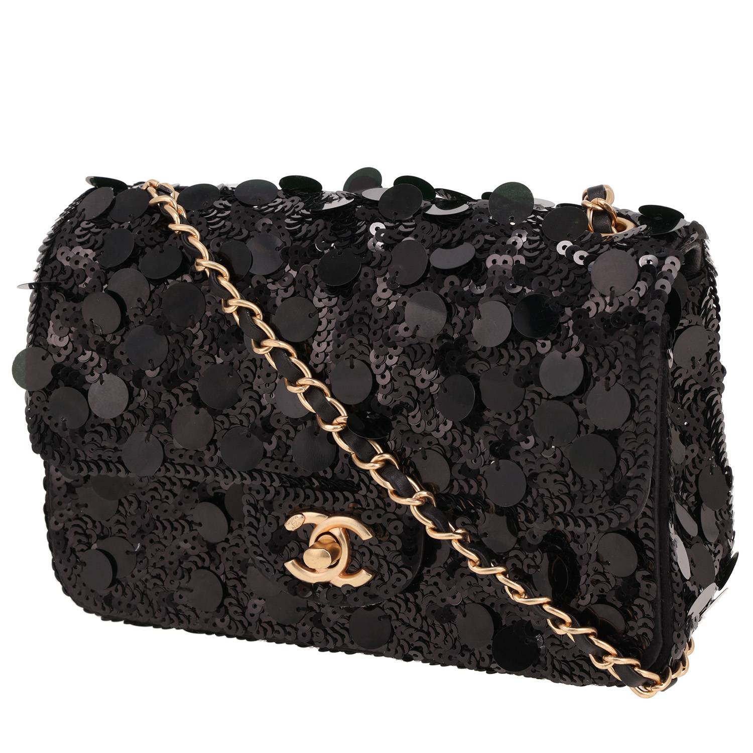 Chanel Mini Timeless shoulder bag paillette and black satin