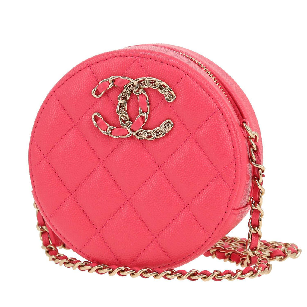 Chanel Round on Earth shoulder bag in pink quilted grained leather