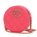 Chanel Round on Earth shoulder bag in pink quilted grained leather