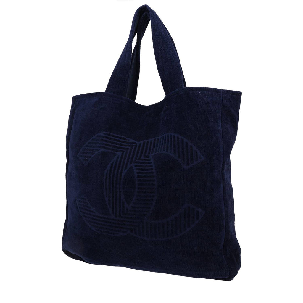 Chanel shopping bag in navy blue terry fabric