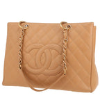 Chanel Shopping GST handbag in beige quilted grained leather