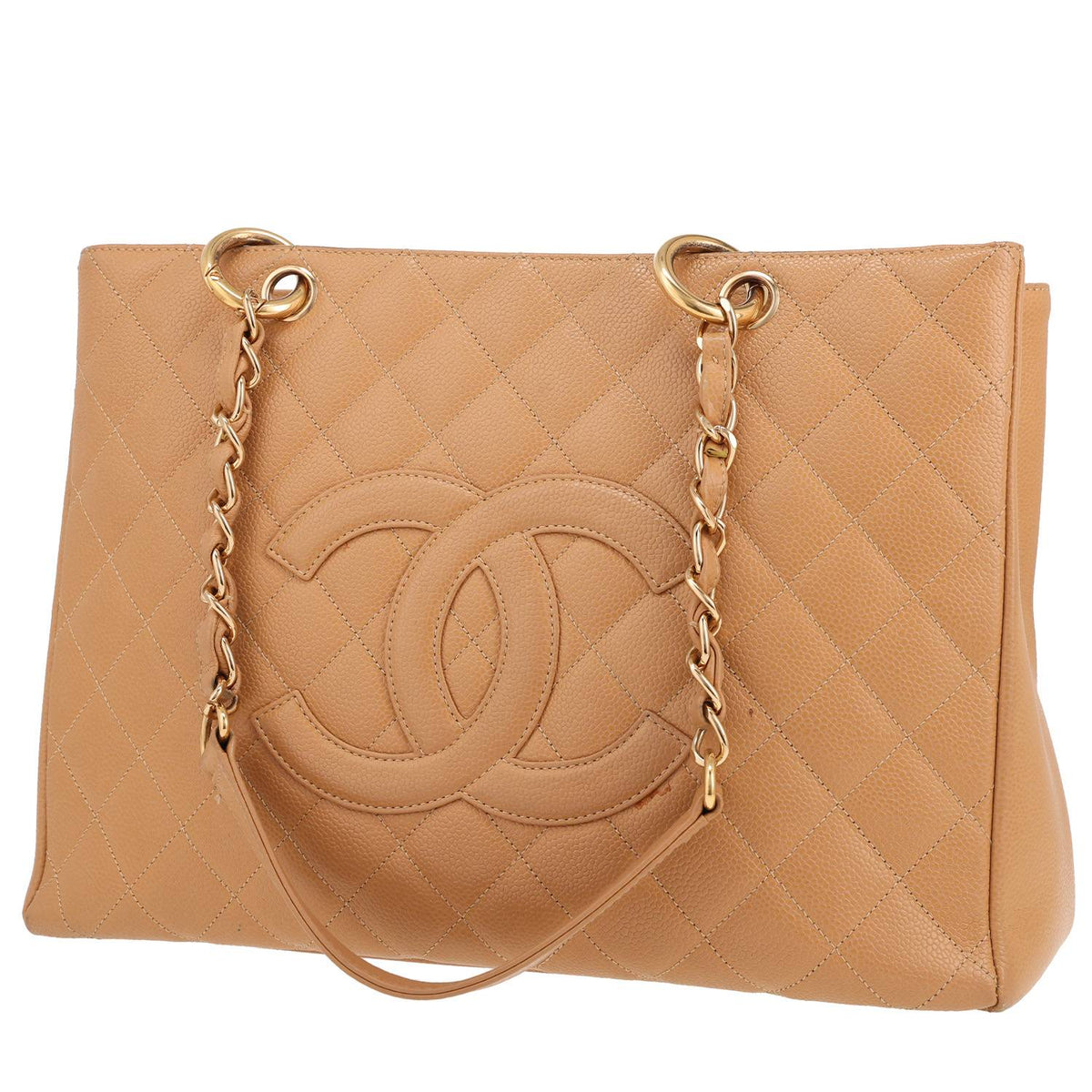 Chanel Shopping GST handbag in beige quilted grained leather