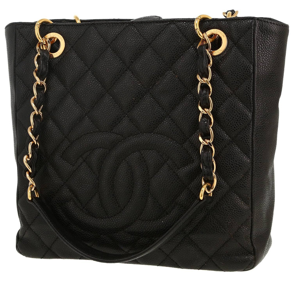 Chanel Shopping GST small model handbag in black quilted grained leather