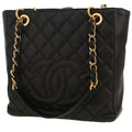 Chanel Shopping GST small model handbag in black quilted grained leather