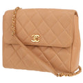 Chanel shoulder bag in beige quilted grained leather