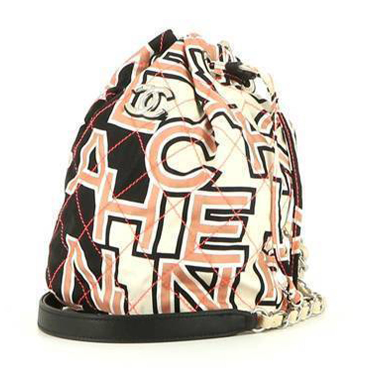 Chanel shoulder bag in pink, white and black logo canvas