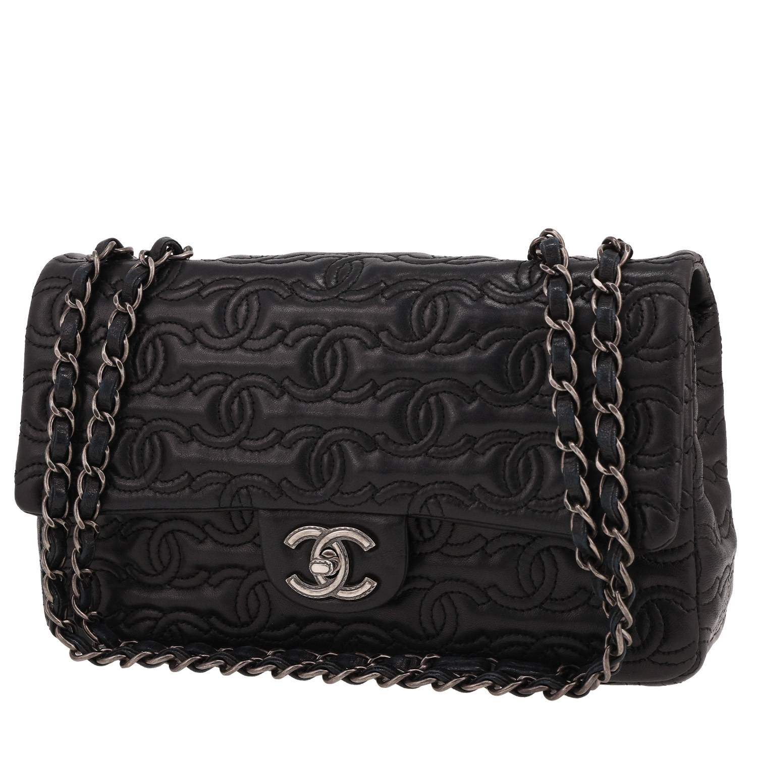 Chanel Timeless Classic handbag in black monogram leather