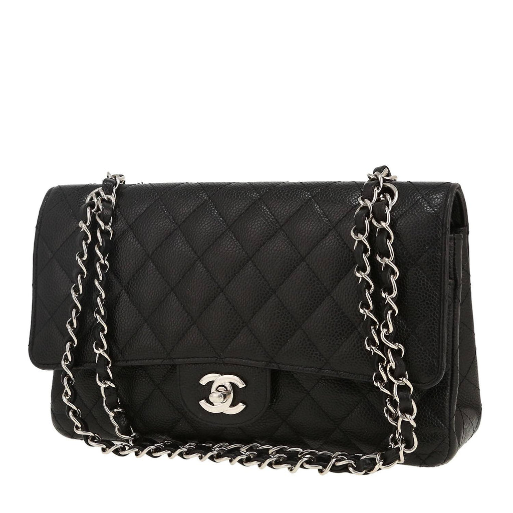 Chanel Timeless Classic handbag in black quilted grained leather