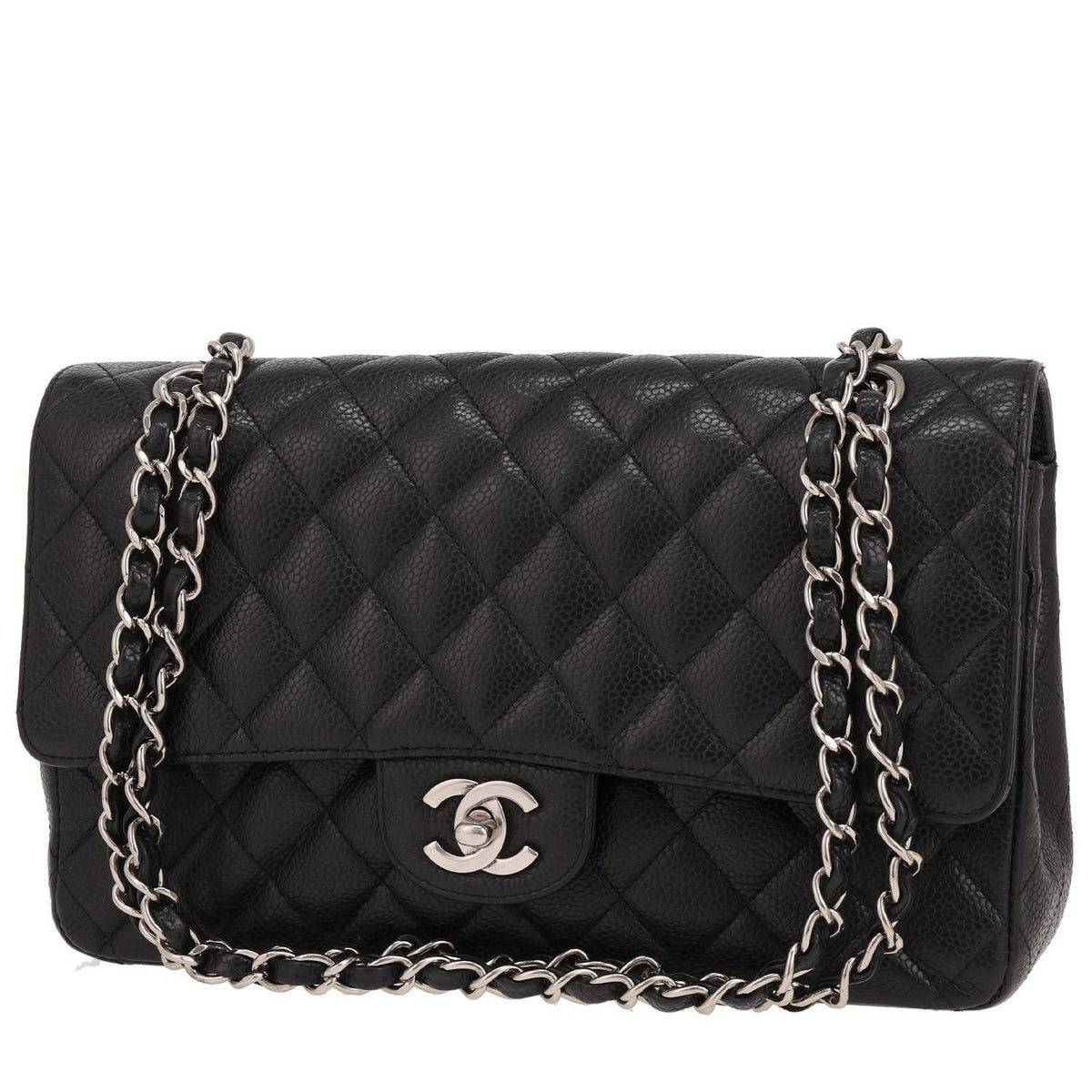 Chanel Timeless Classic handbag in black quilted grained leather
