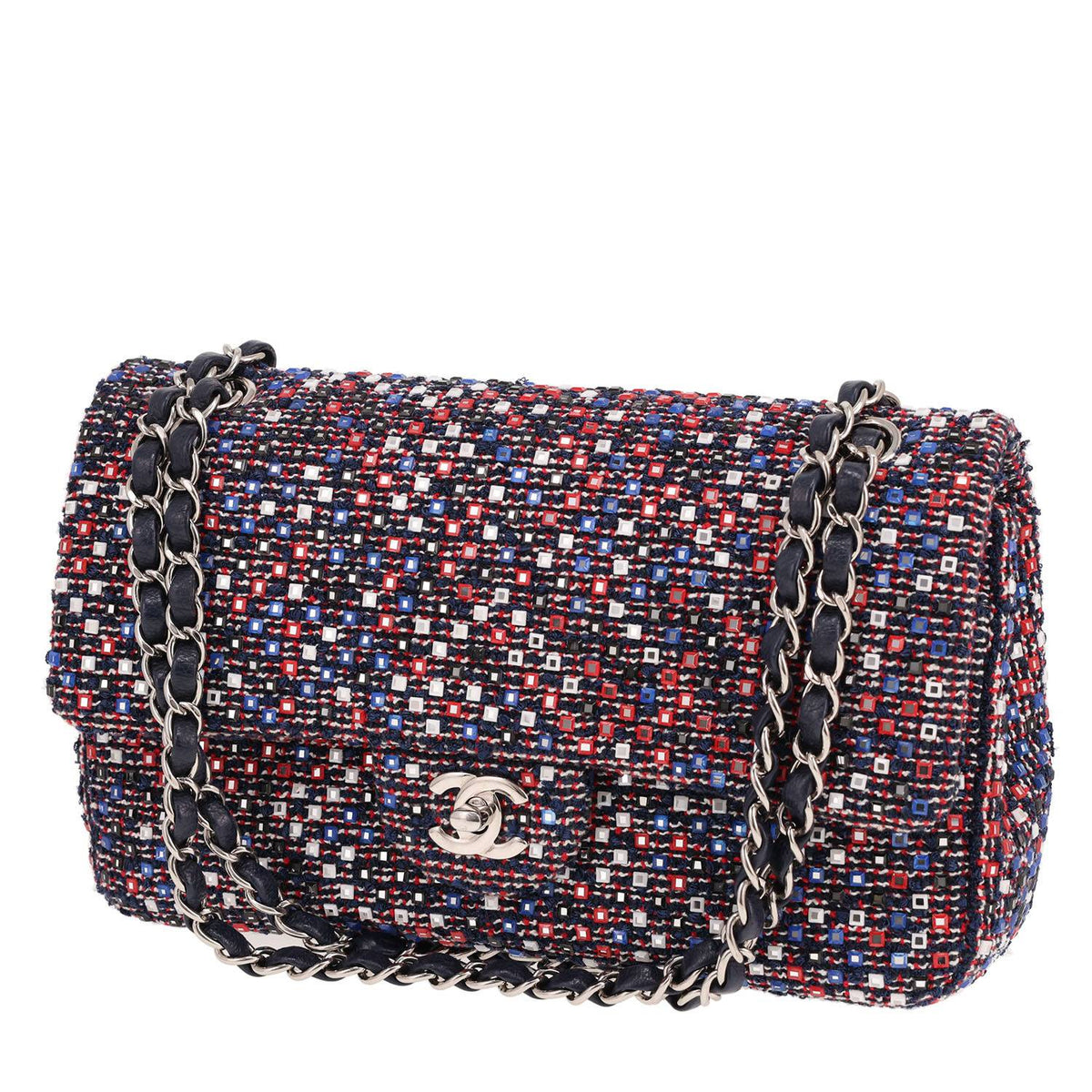 Chanel Timeless Classic handbag in blue and red tweed