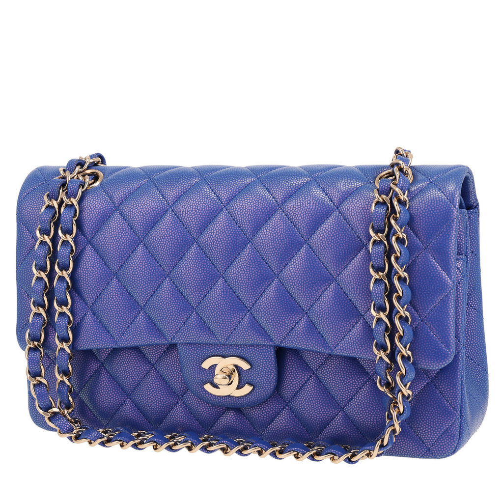 Chanel Timeless Classic handbag in blue quilted grained leather
