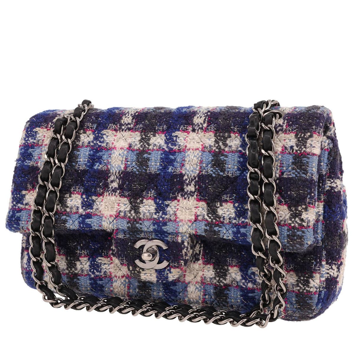 Chanel Timeless Classic handbag in blue, white and black tweed