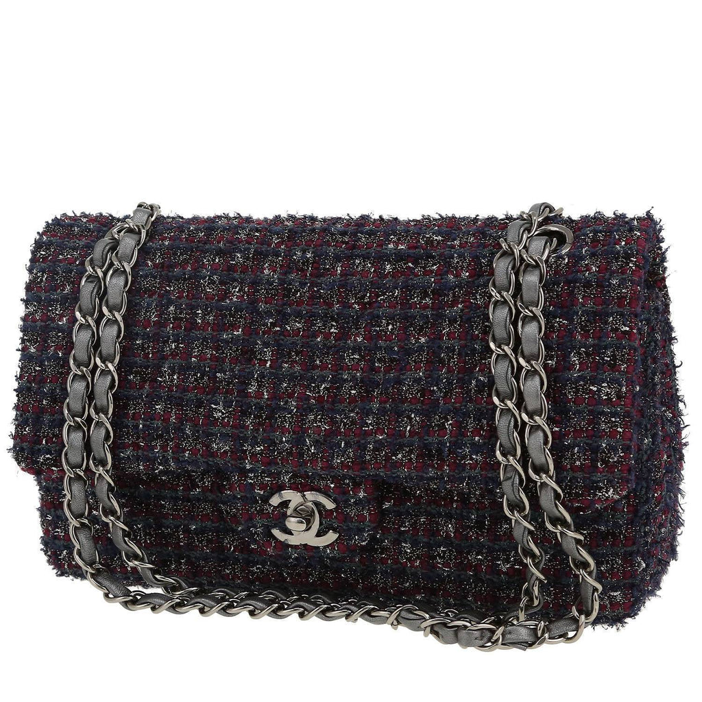 Chanel Timeless Classic handbag in navy blue and burgundy tweed