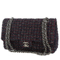 Chanel Timeless Classic handbag in navy blue and burgundy tweed