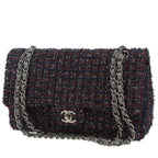 Chanel Timeless Classic handbag in navy blue and burgundy tweed