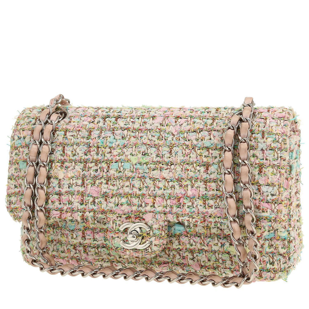 Chanel Timeless Classic handbag in pink and green tweed