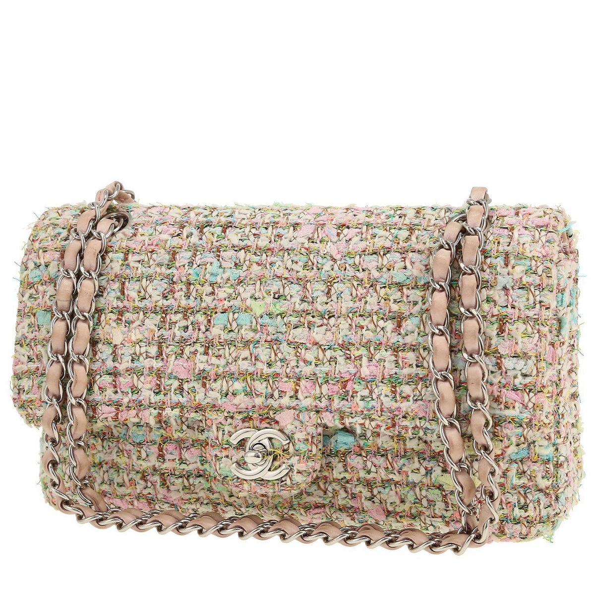 Chanel Timeless Classic handbag in pink and green tweed