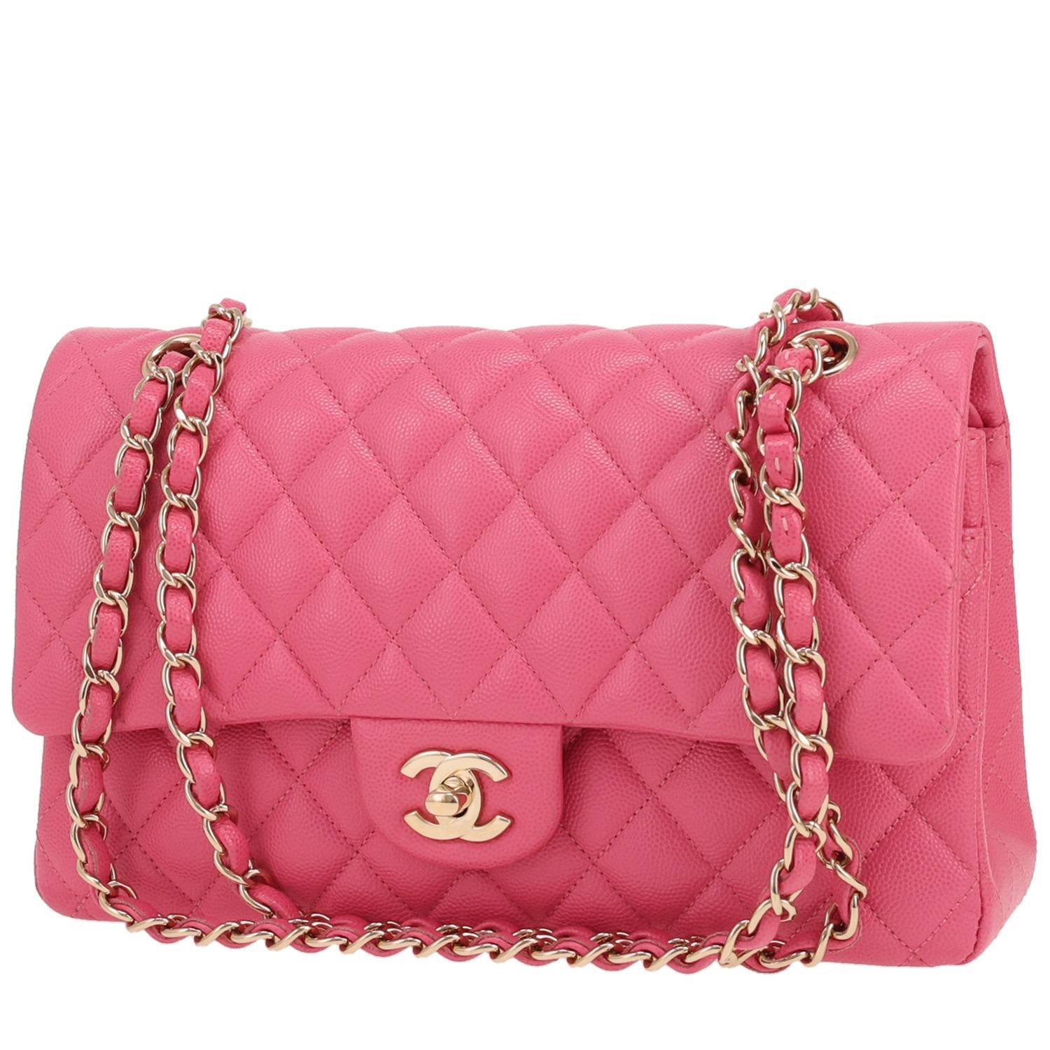 Chanel Timeless Classic handbag in pink quilted grained leather