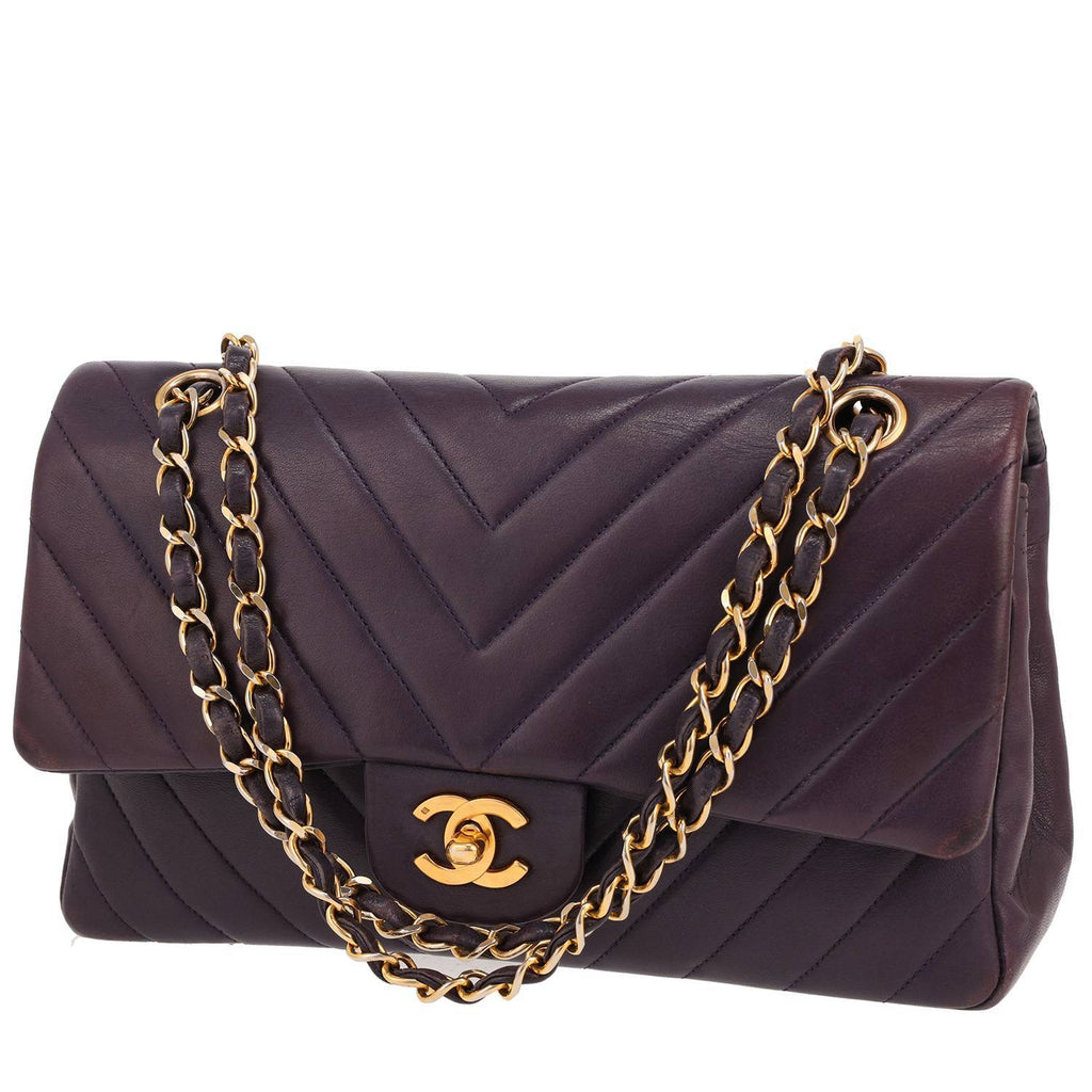 Chanel Timeless Classic handbag in purple chevron quilted leather