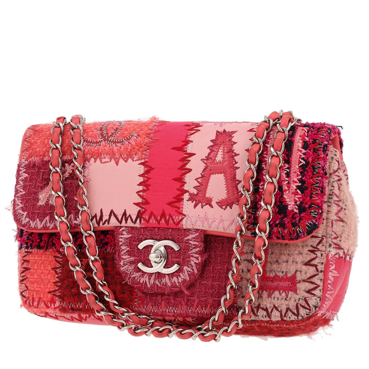 Chanel Timeless Classic handbag - Patchwork limited edition in pink and red tweed and pink leather
