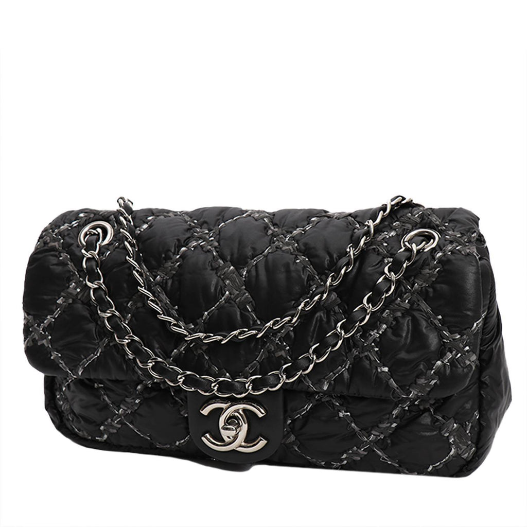 Chanel Timeless Classic medium model handbag in black quilted canvas and grey jersey