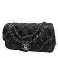 Chanel Timeless Classic medium model handbag in black quilted canvas and grey jersey