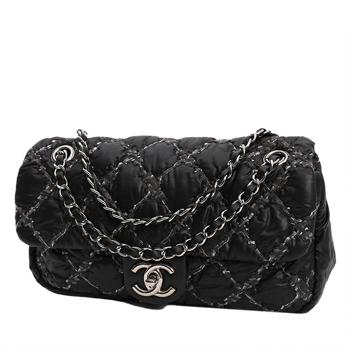 Chanel Timeless Classic medium model handbag in black quilted canvas and grey jersey