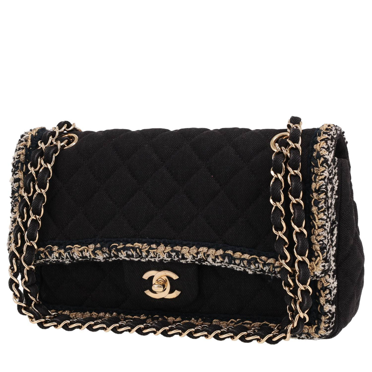 Chanel Timeless handbag in black denim and tricolor tweed