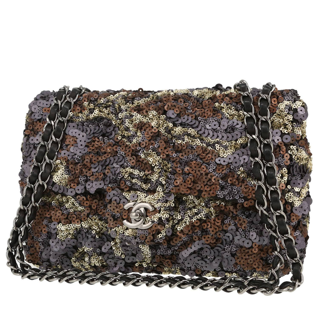 Chanel Timeless handbag in brown, silver and golden brown paillette