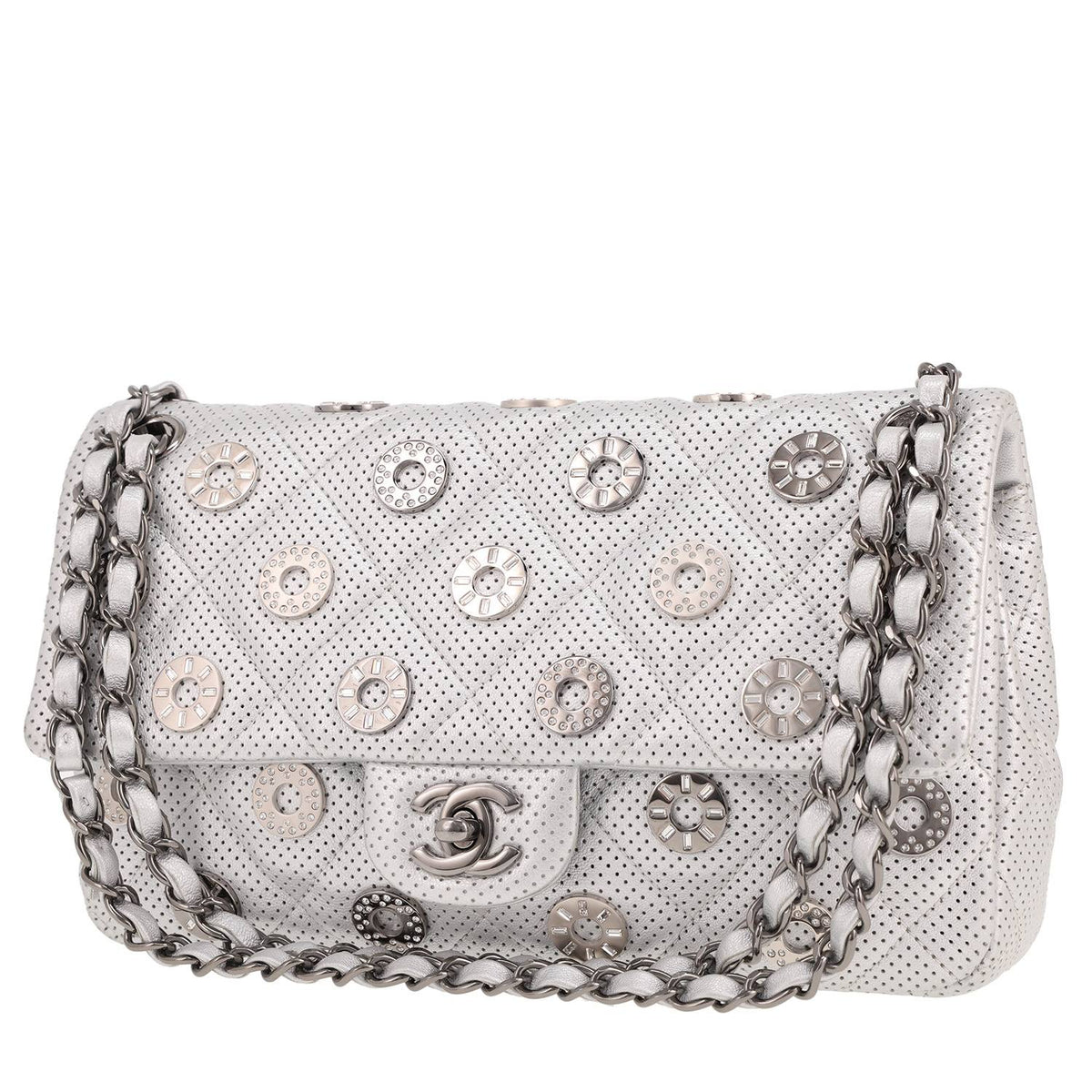 Chanel Timeless handbag in silver quilted leather