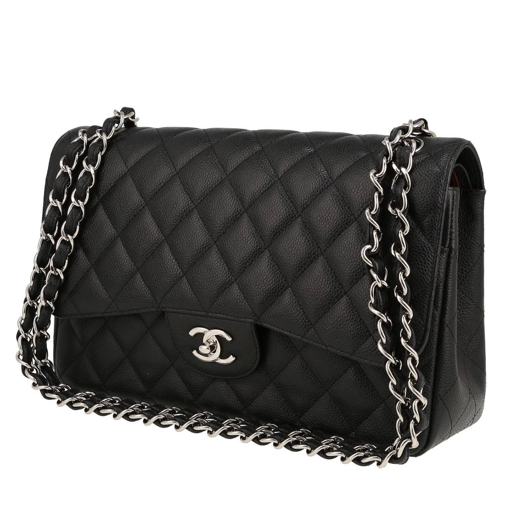 Chanel Timeless Jumbo handbag in black quilted grained leather