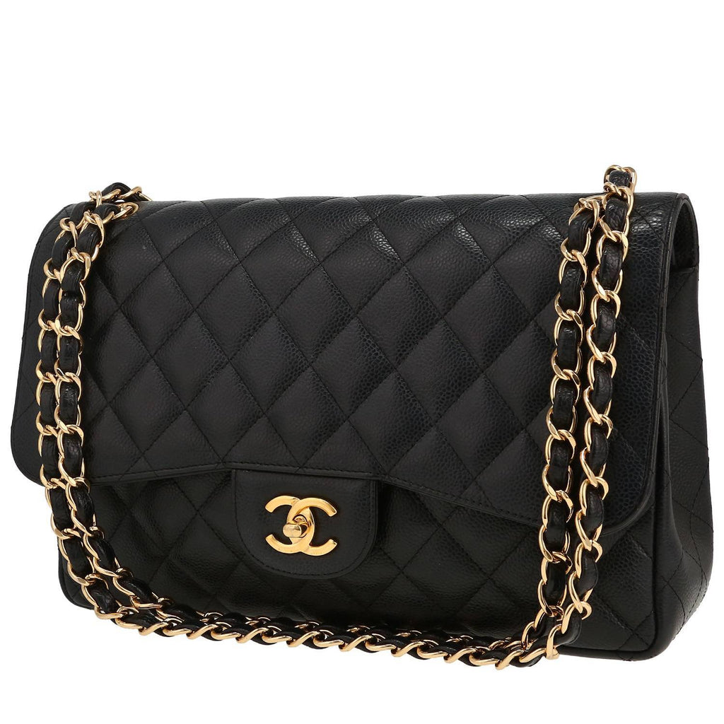 Chanel Timeless Jumbo handbag in black quilted grained leather