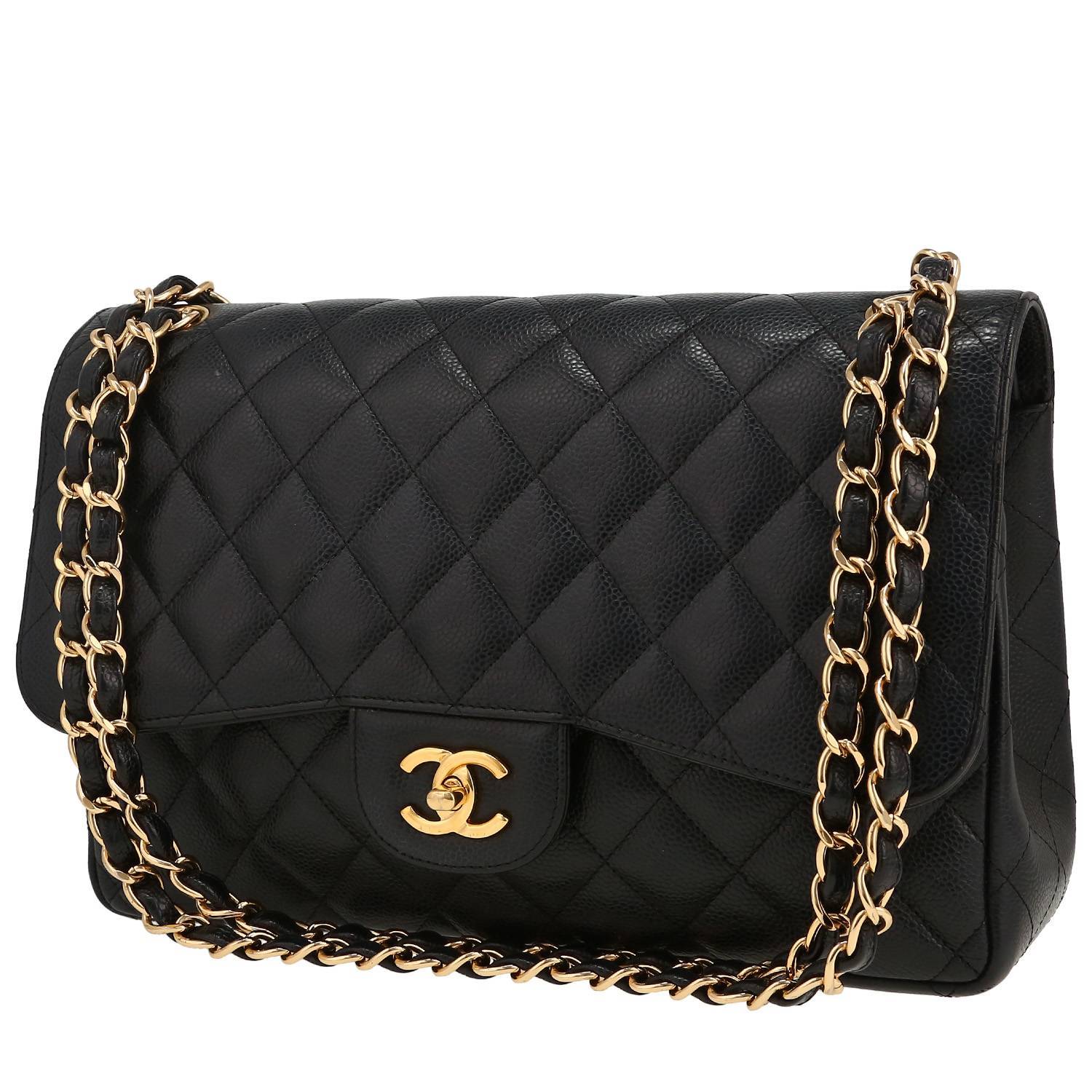 Chanel Timeless Jumbo handbag in black quilted grained leather