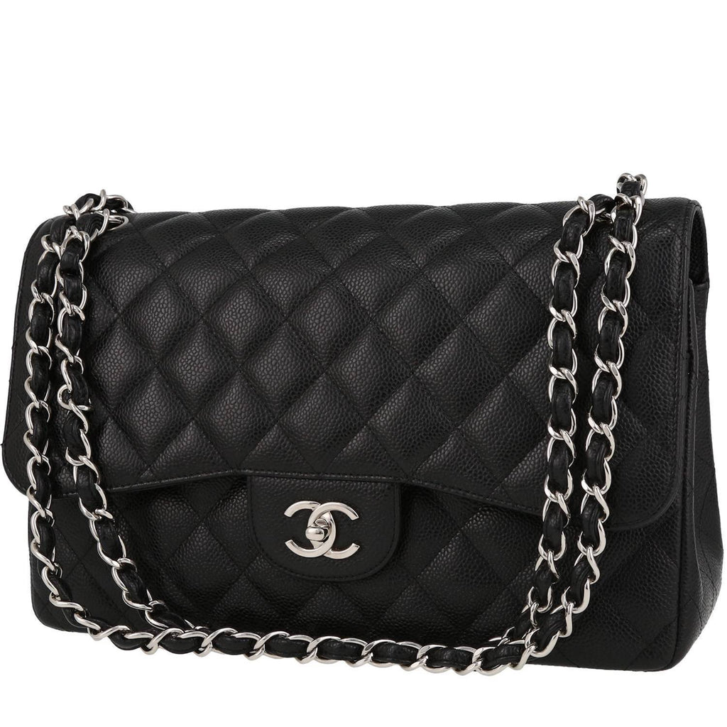 Chanel Timeless Jumbo handbag in black quilted grained leather