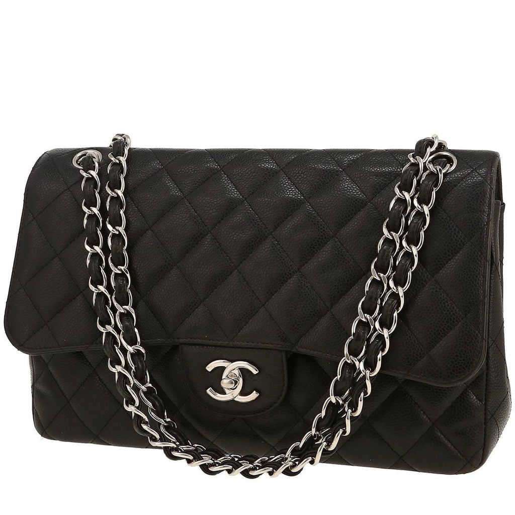 Chanel Timeless Jumbo handbag in black quilted grained leather