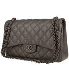 Chanel Timeless Jumbo handbag in grey quilted grained leather