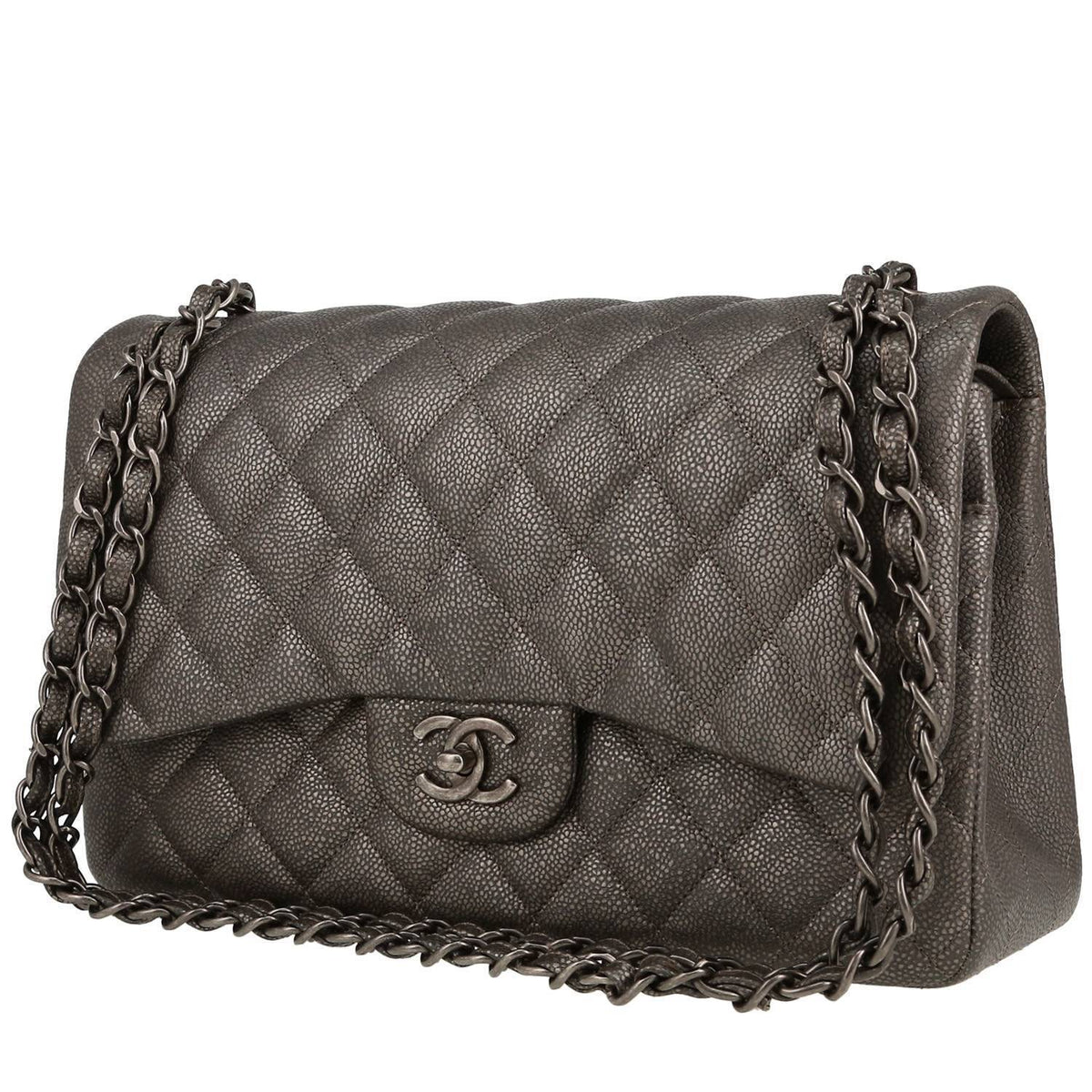 Chanel Timeless Jumbo handbag in grey quilted grained leather