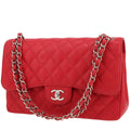 Chanel Timeless Jumbo shoulder bag in red quilted grained leather